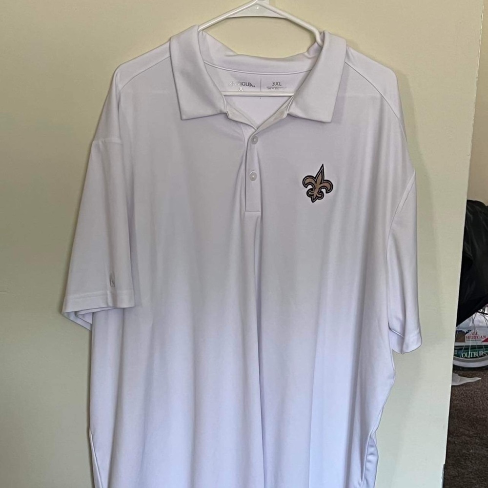 Antigua NFL New Orleans Saints embroidered White Polo sz 3XL.